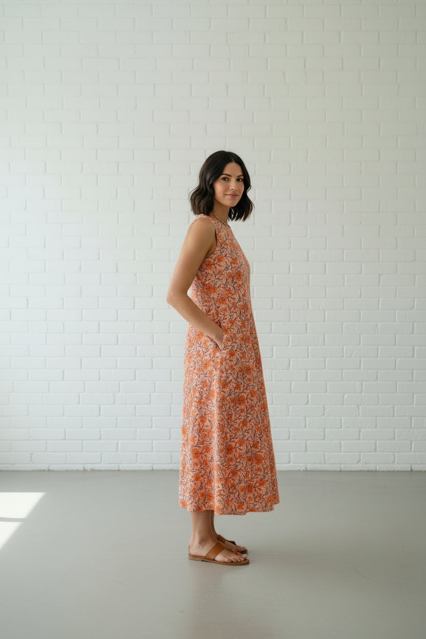 Orange flower print flare dress Dubai — Ease of Wear