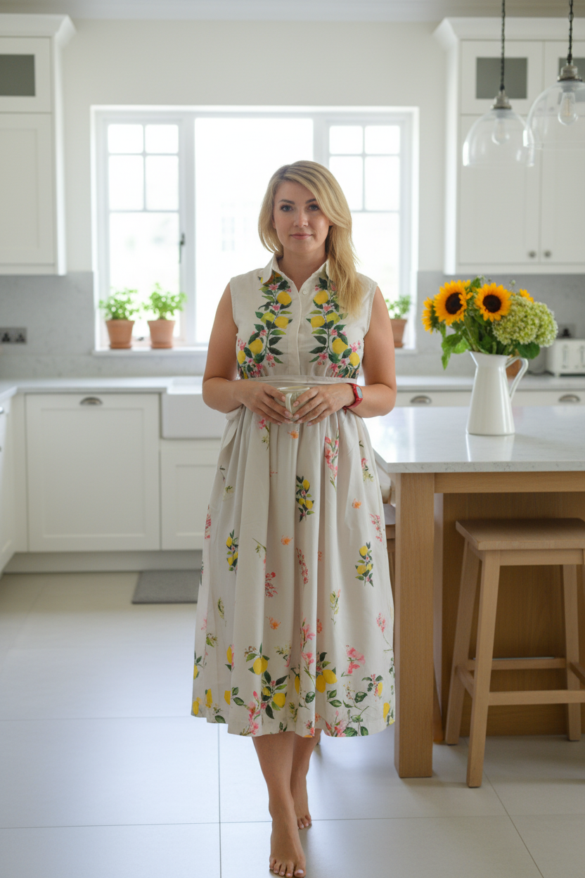 Lemon Blossom Printed Midi Dress | Ease of Wear UAE Lemon Blossom Printed Midi Dress | Ease of Wear UAE