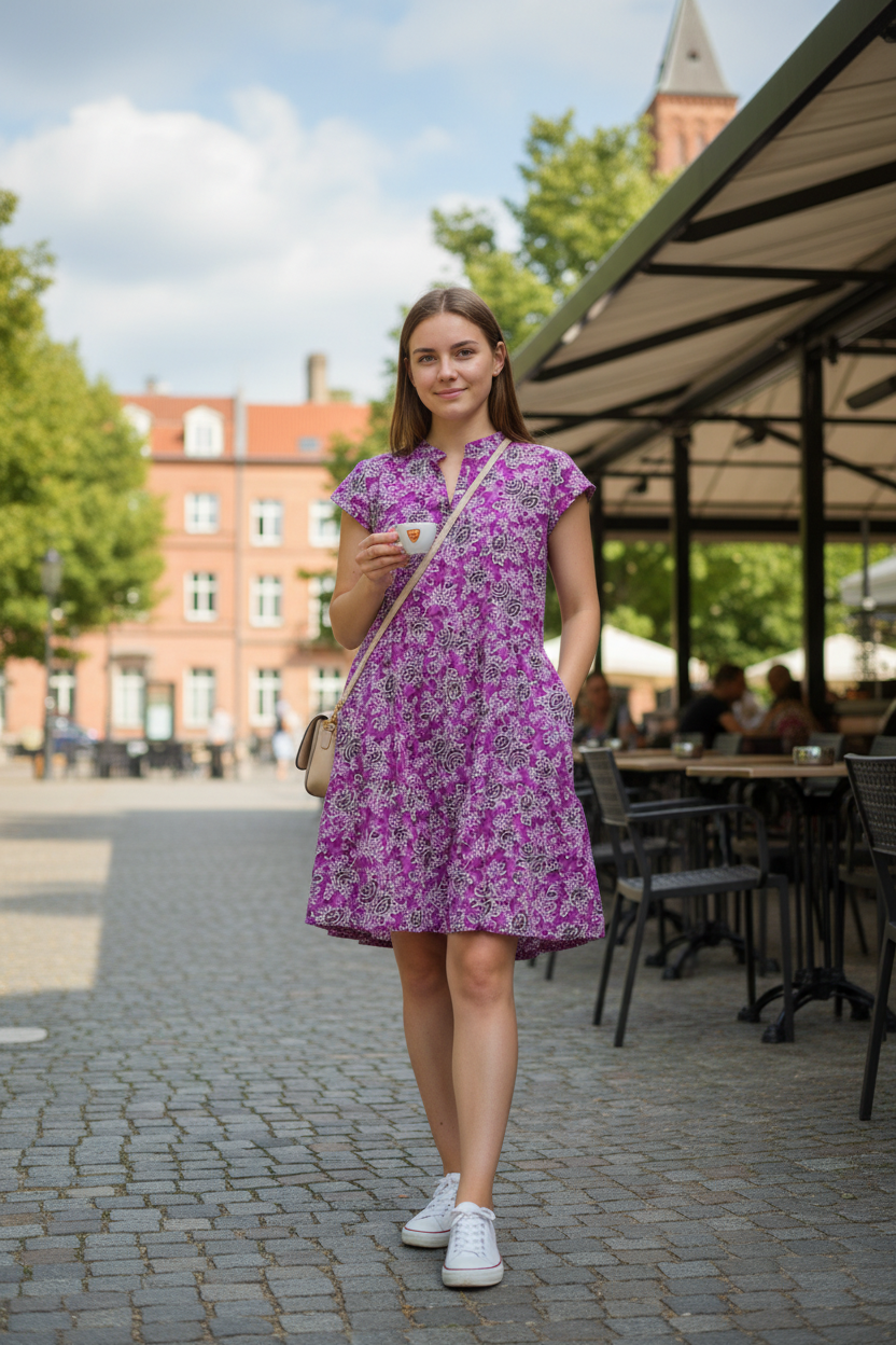 Purple Bloom Short Cotton Dress