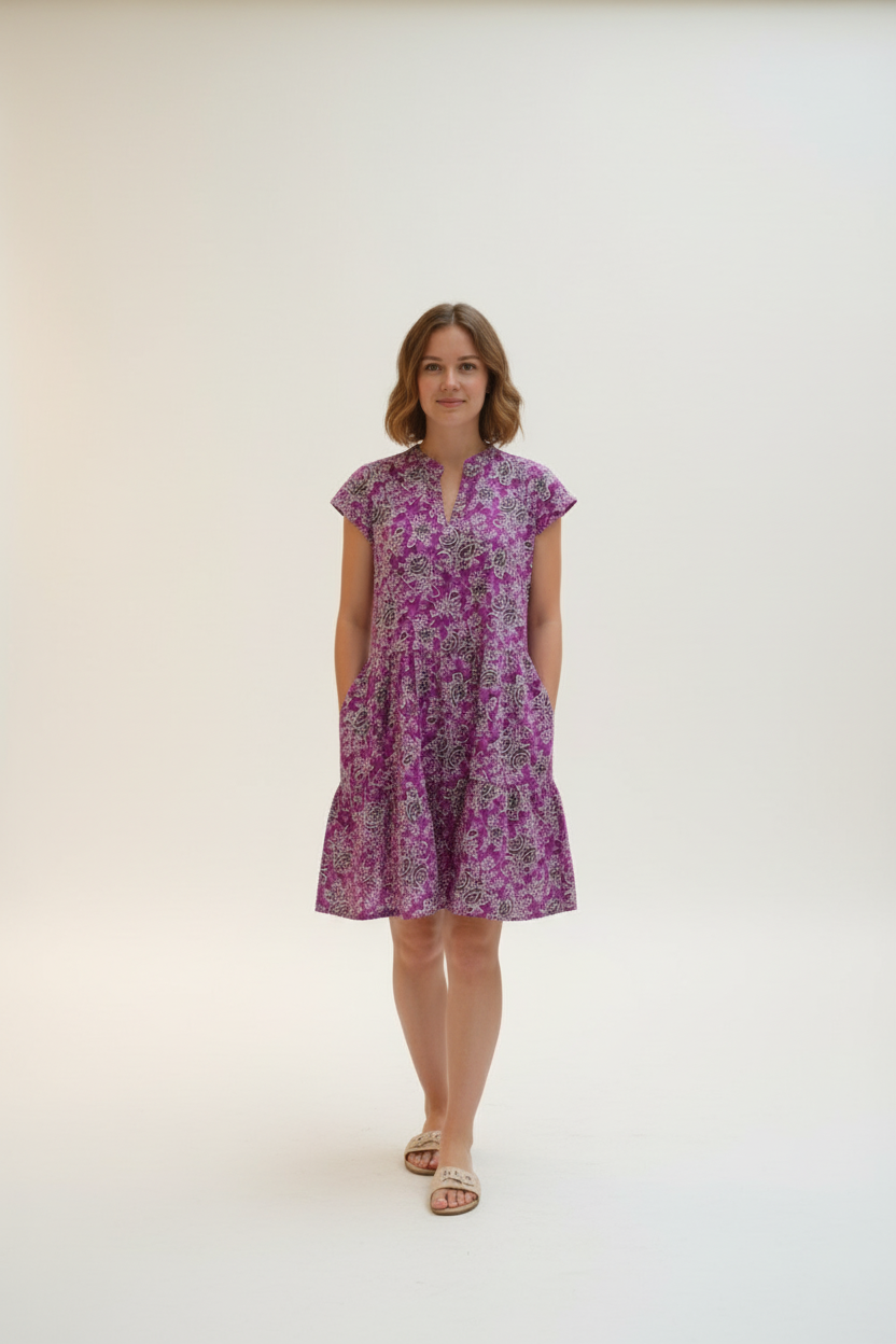 Purple Bloom Short Cotton Dress
