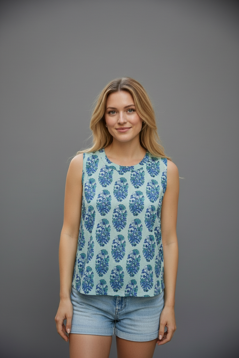 Azure Bloom Cotton Top