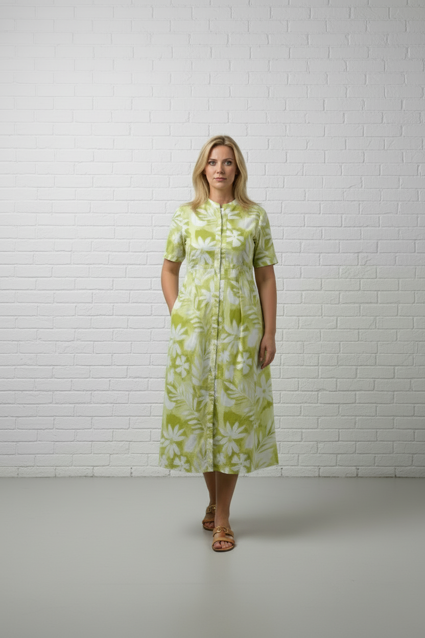 Green Cotton Muslin Midi Dress