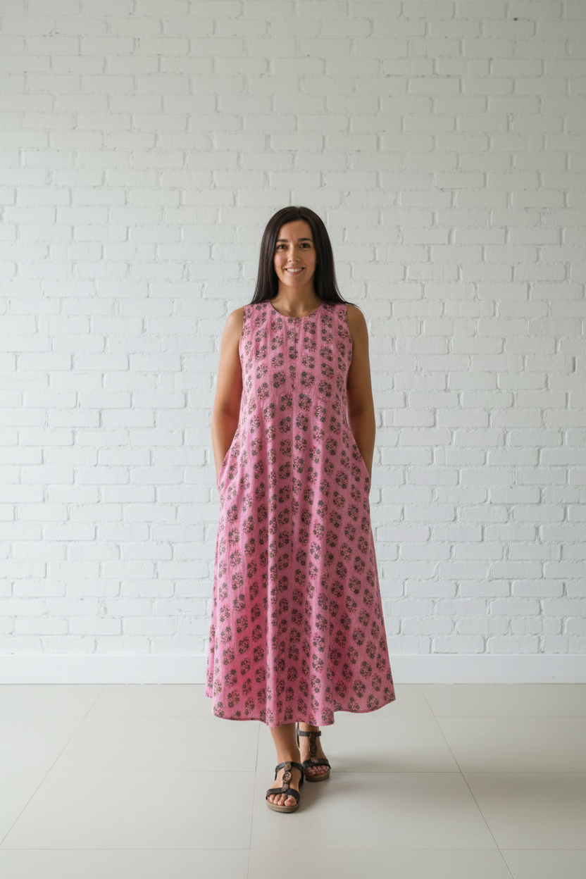 Pink Floral Print Flare Dress