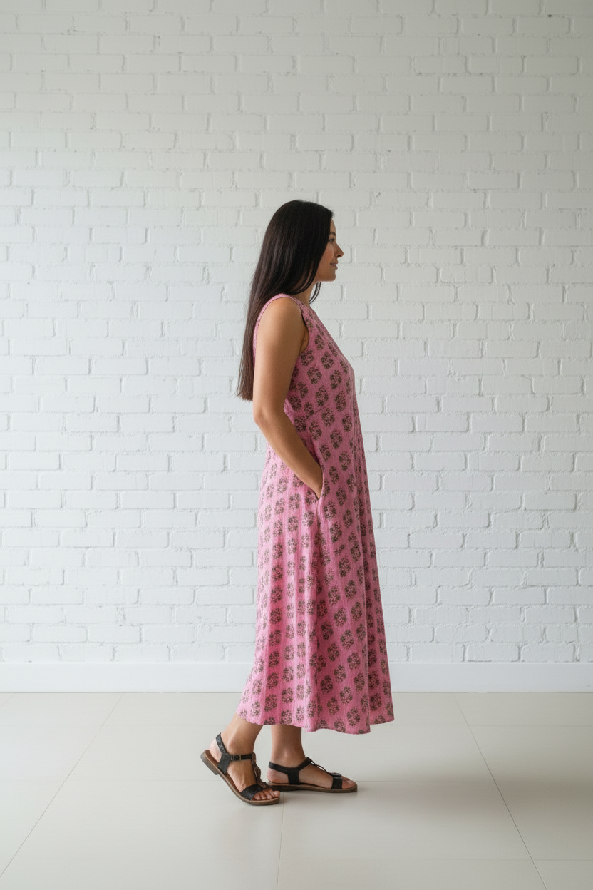 Pink Floral Print Flare Dress