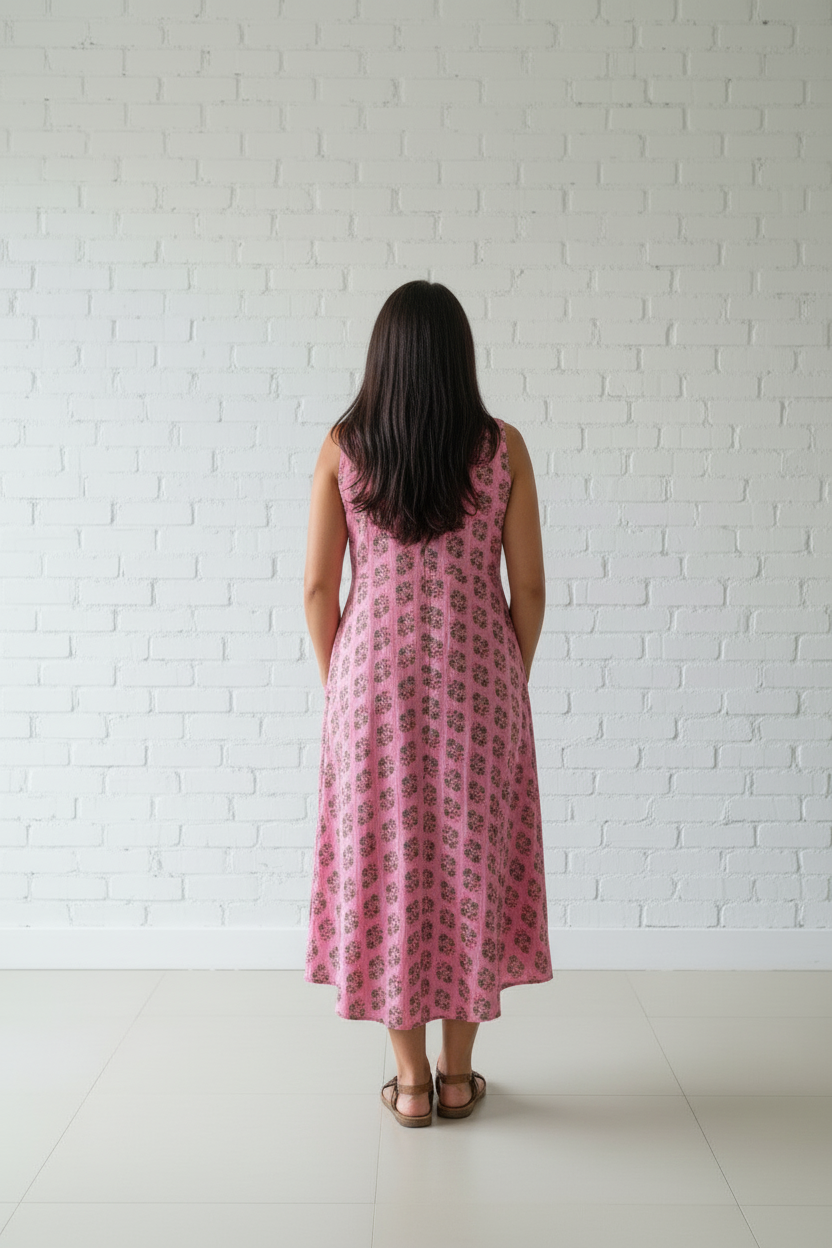 Pink Floral Print Flare Dress