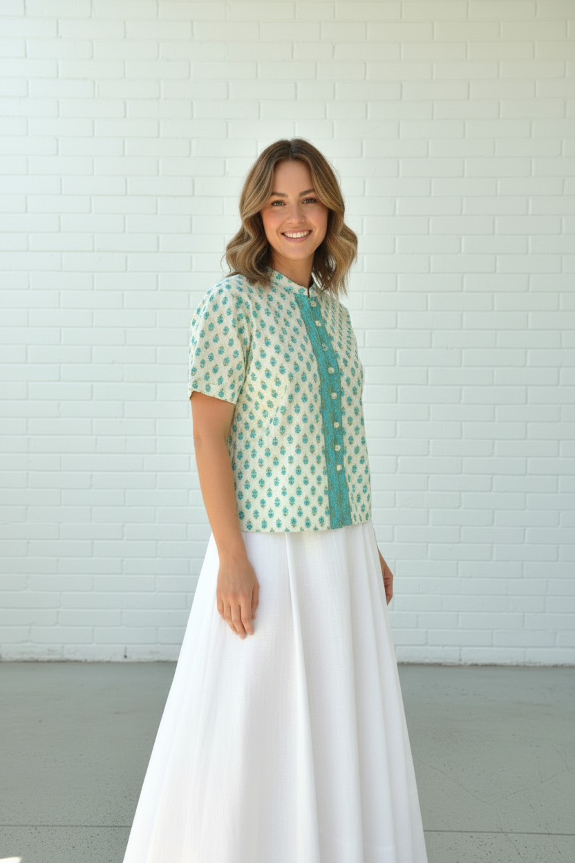 Aqua Meadow button-front top for women Dubai — Ease of Wear