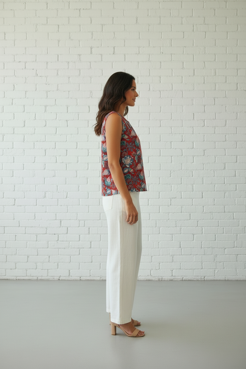 Ruby Garden cotton top in rich red hue Dubai — Ease of Wear