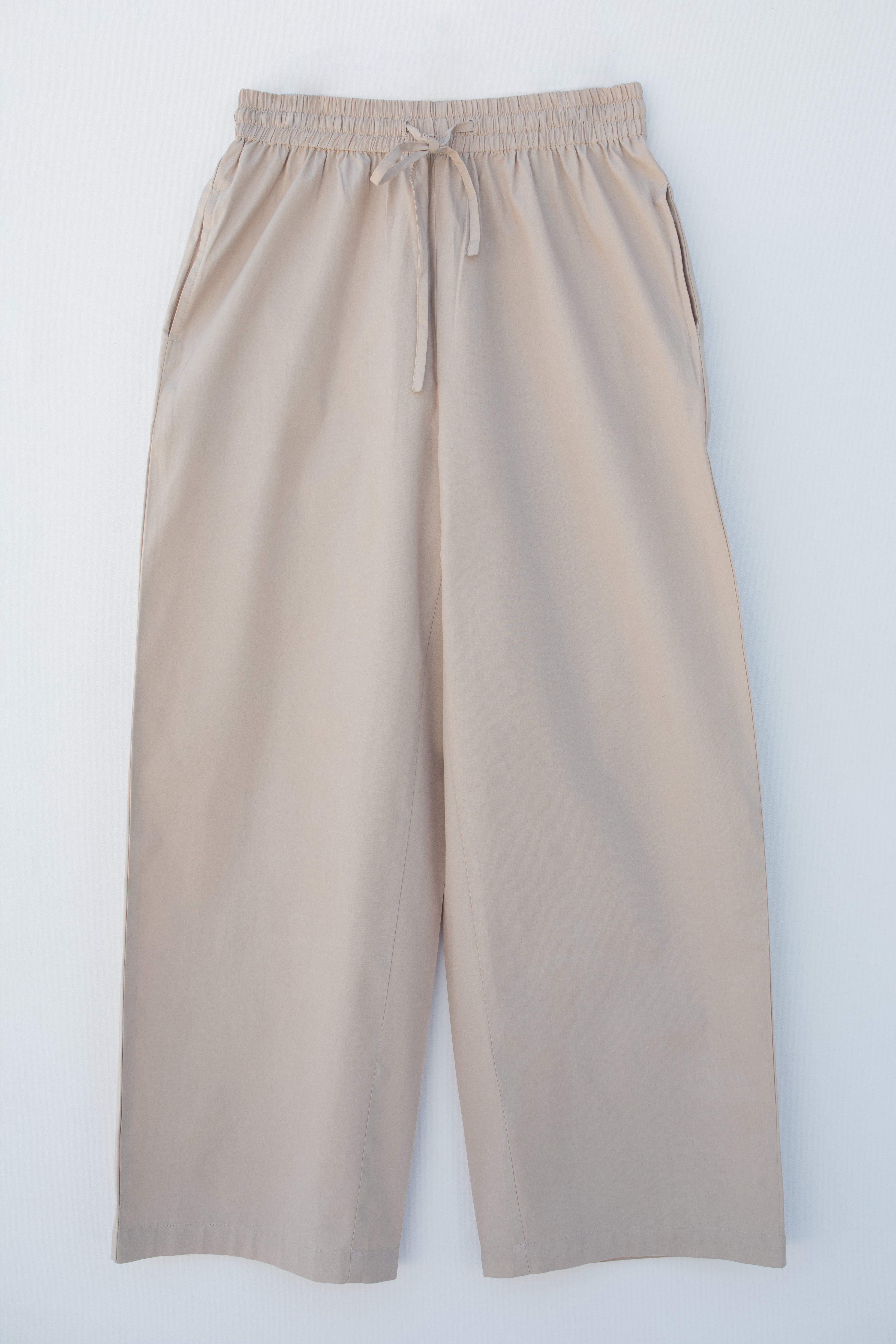 BEIGE PANT WIDE-LEG ELASTIC WAISTBAND