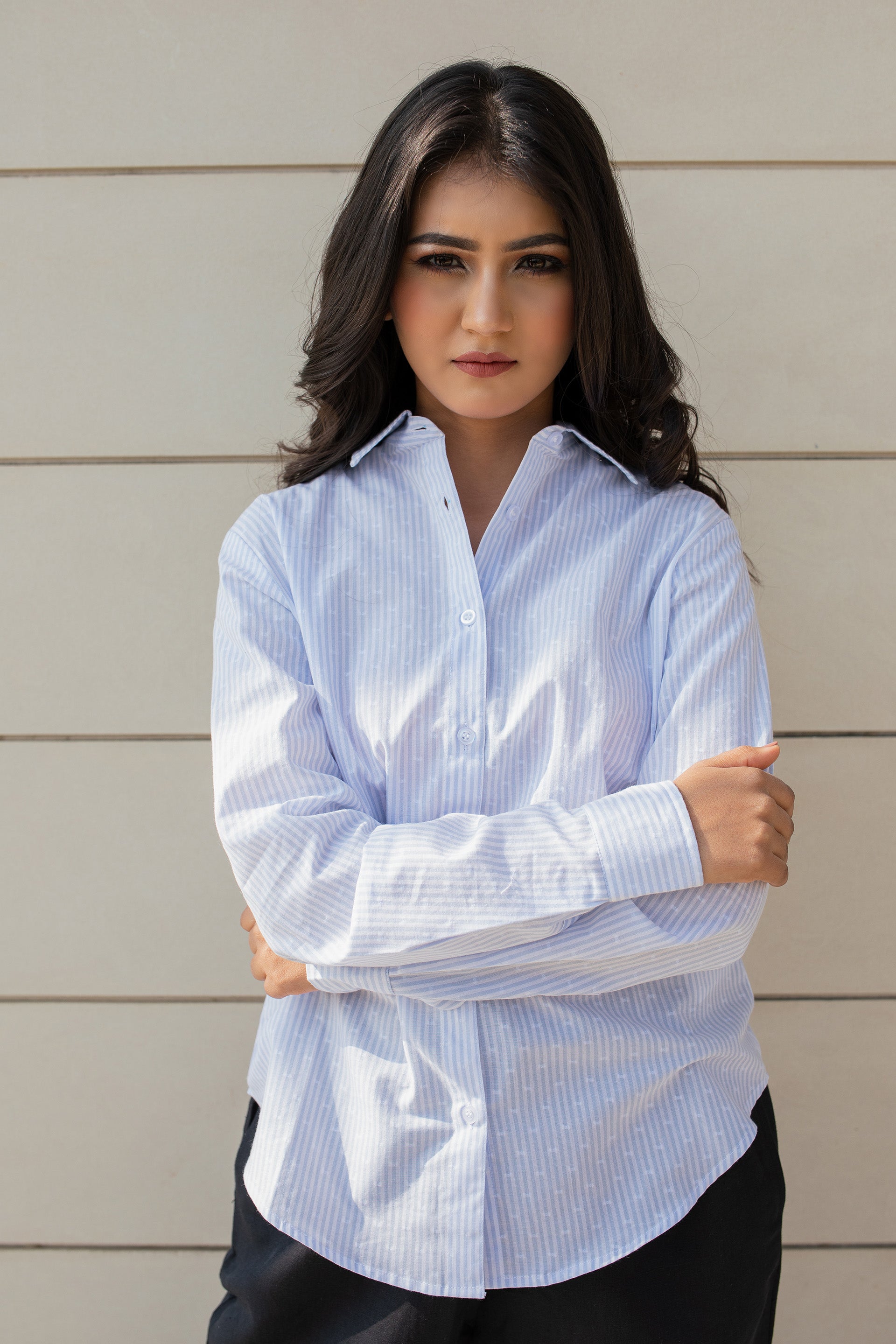 BLUE THIN STRIPES COTTON SHIRT