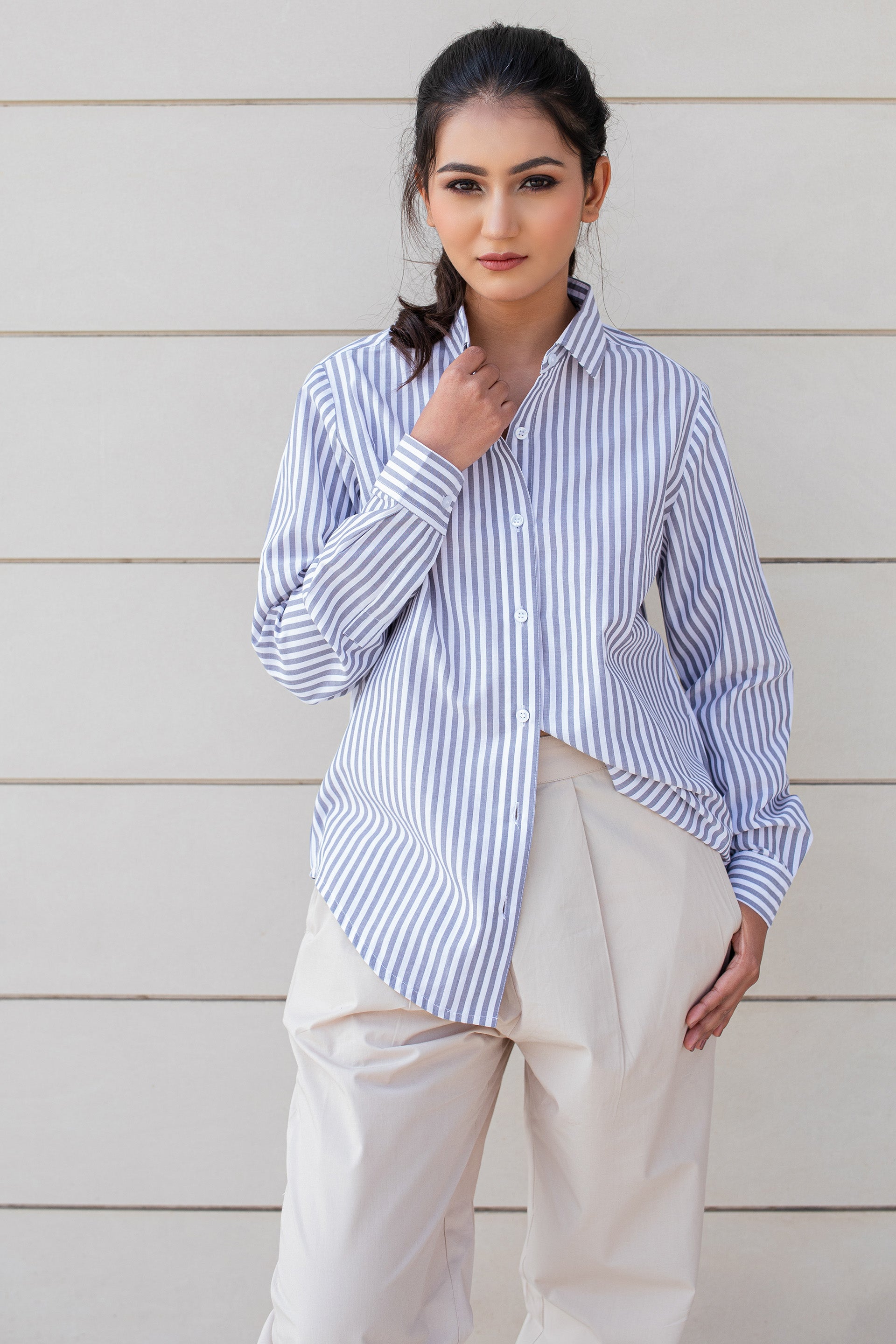 GREY STRIPES COTTON SHIRT