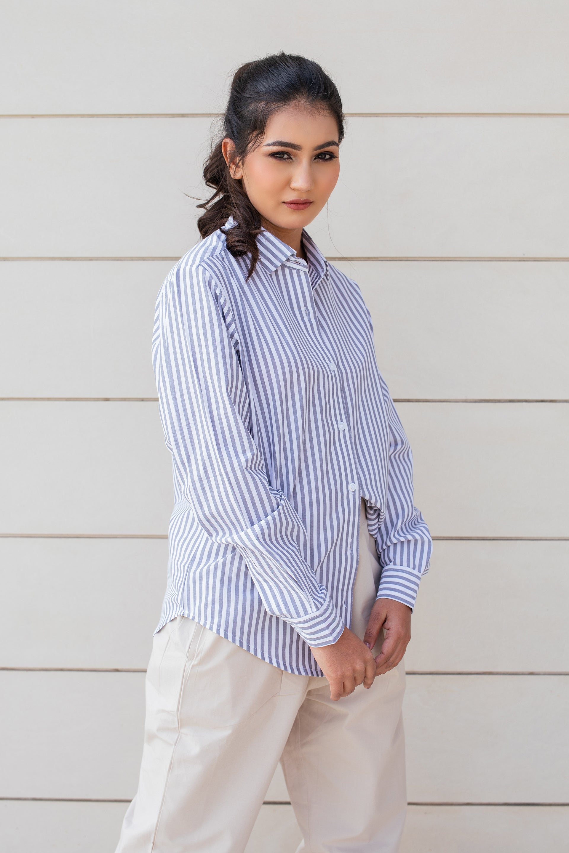 GREY STRIPES COTTON SHIRT