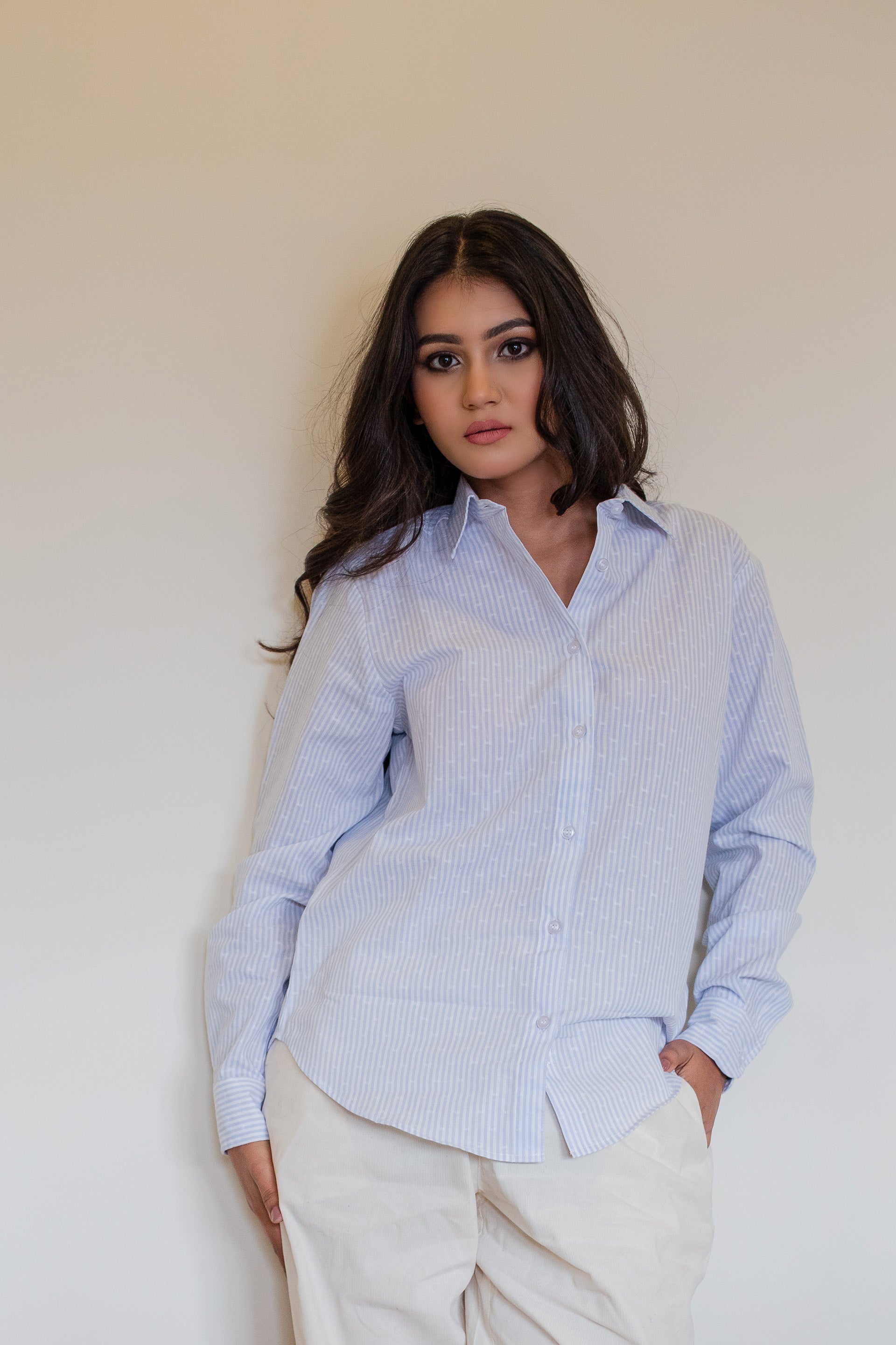 BLUE THIN STRIPES COTTON SHIRT