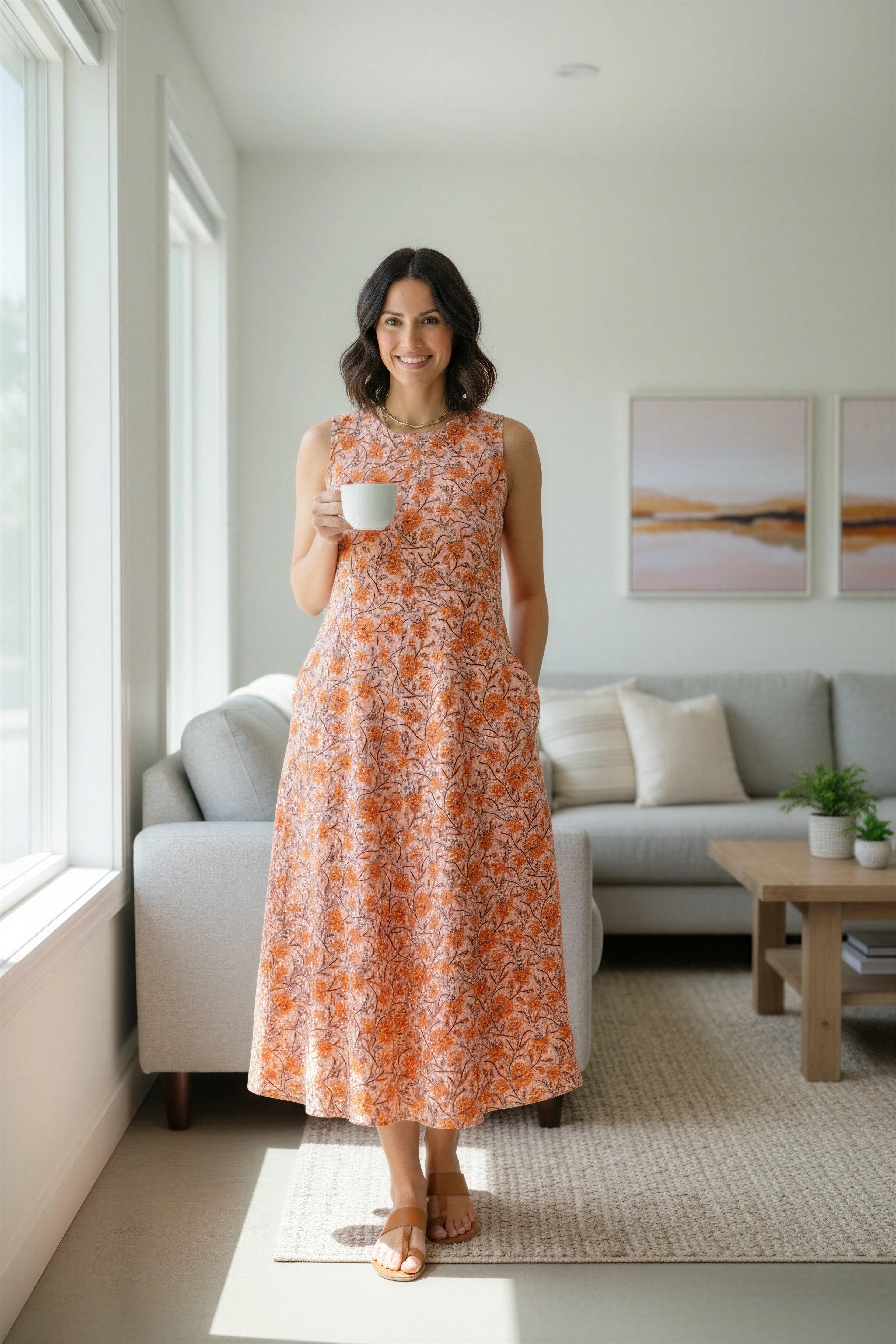 Orange flower print flare dress Dubai — Ease of Wear