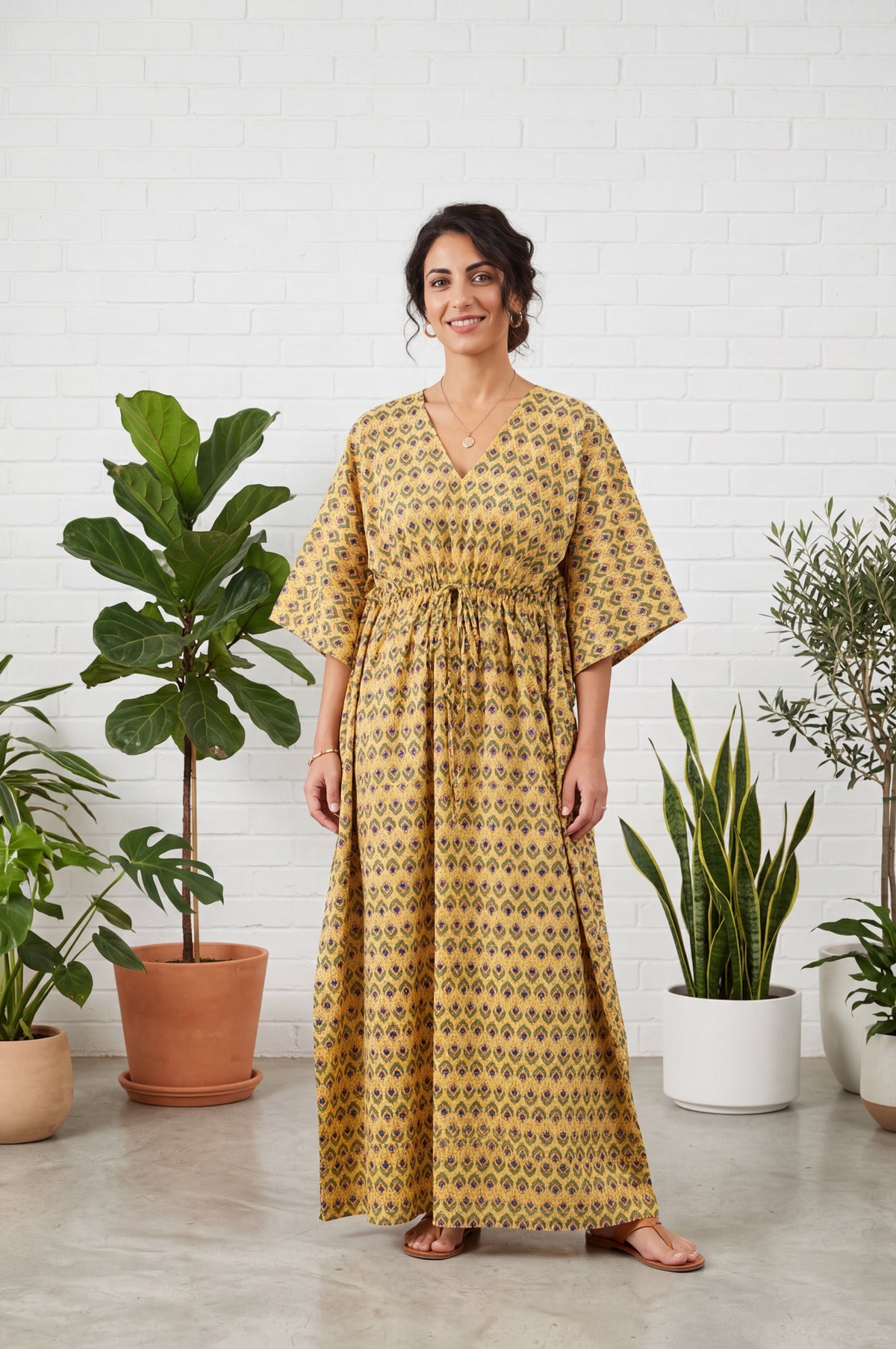 Golden Block Print Kaftan