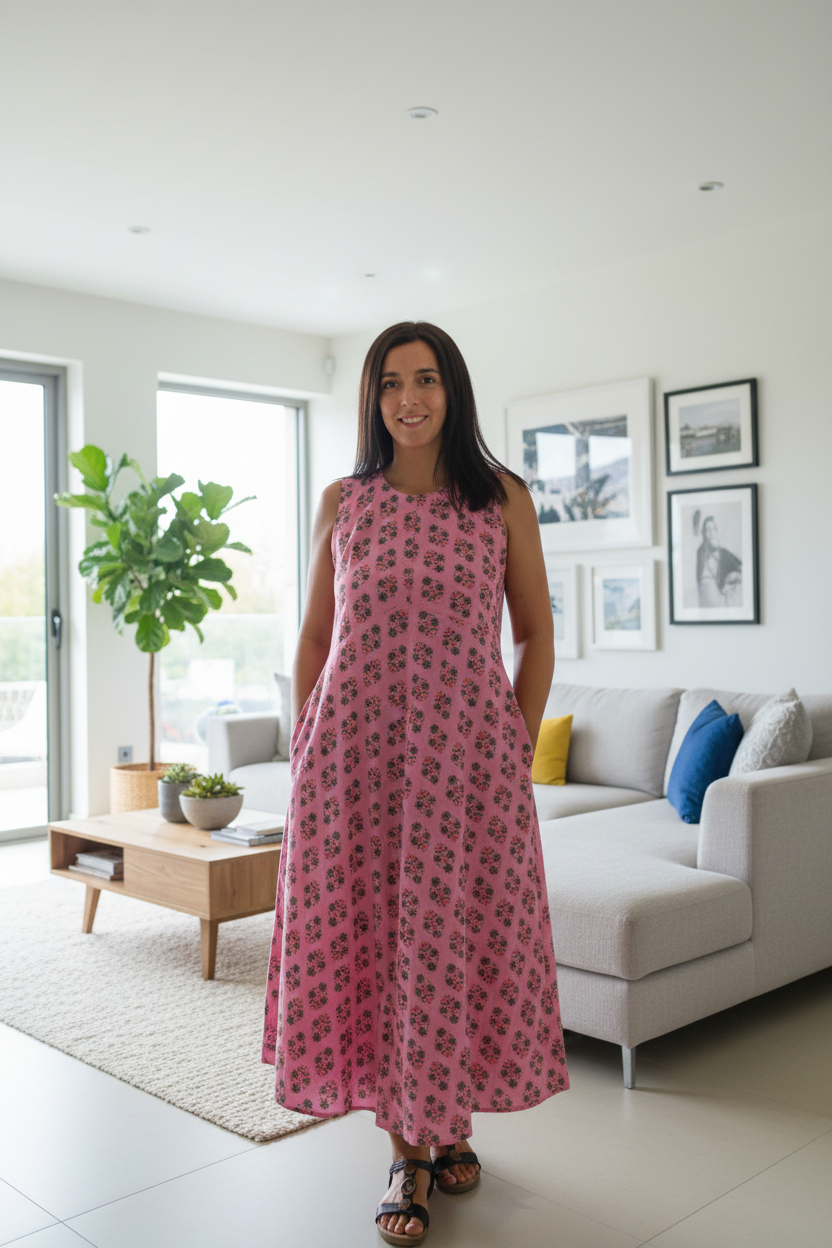 Pink Floral Print Flare Dress