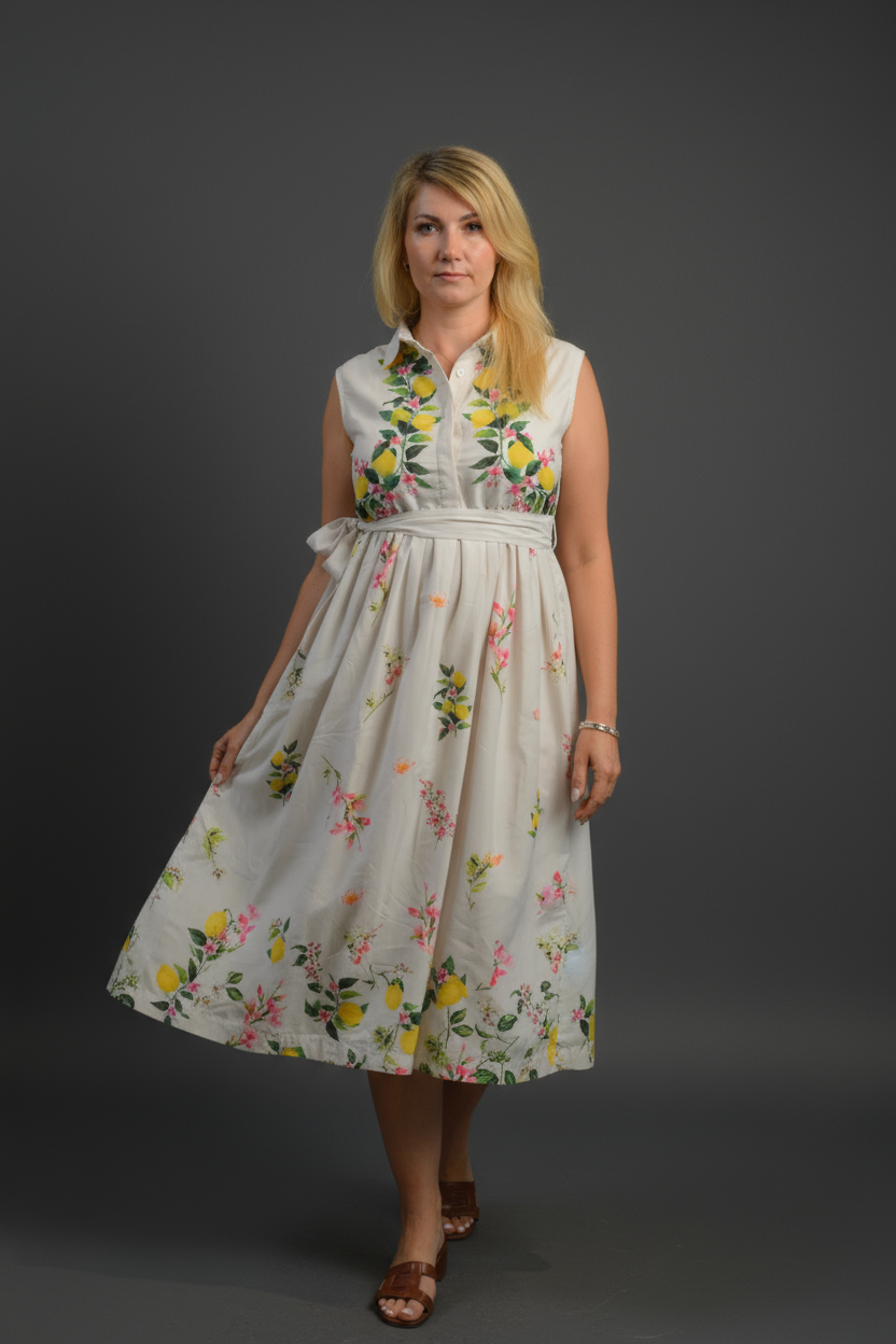 Lemon Blossom Printed Midi Dress for women Dubai — Ease of Wear
