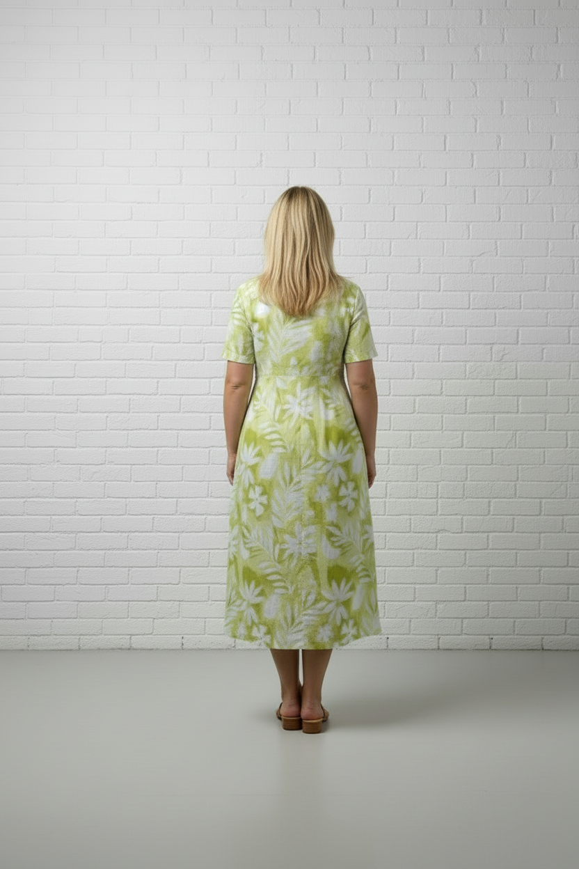 Green Cotton Muslin Midi Dress