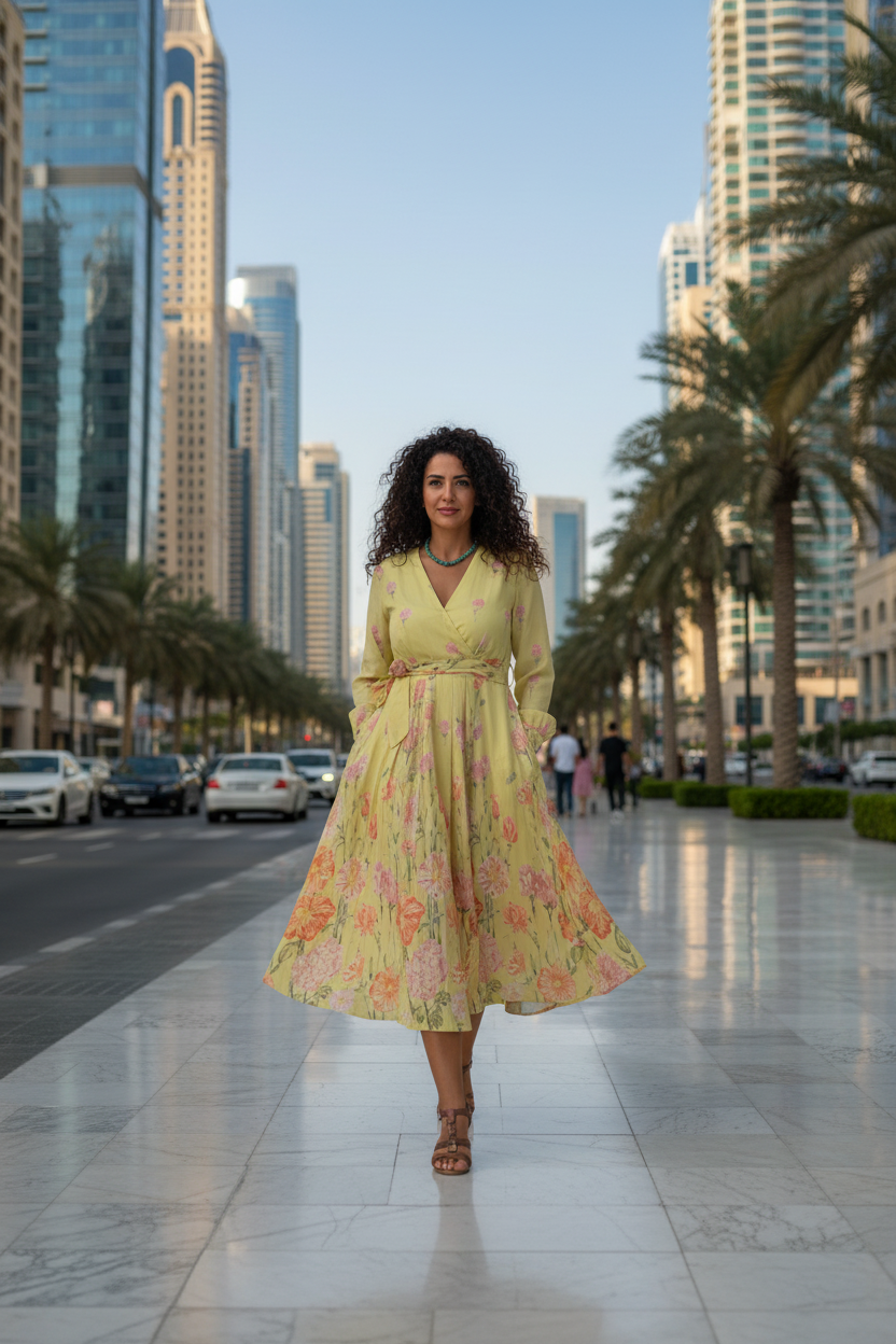 Floral Meadow V-Neck Midi Dress