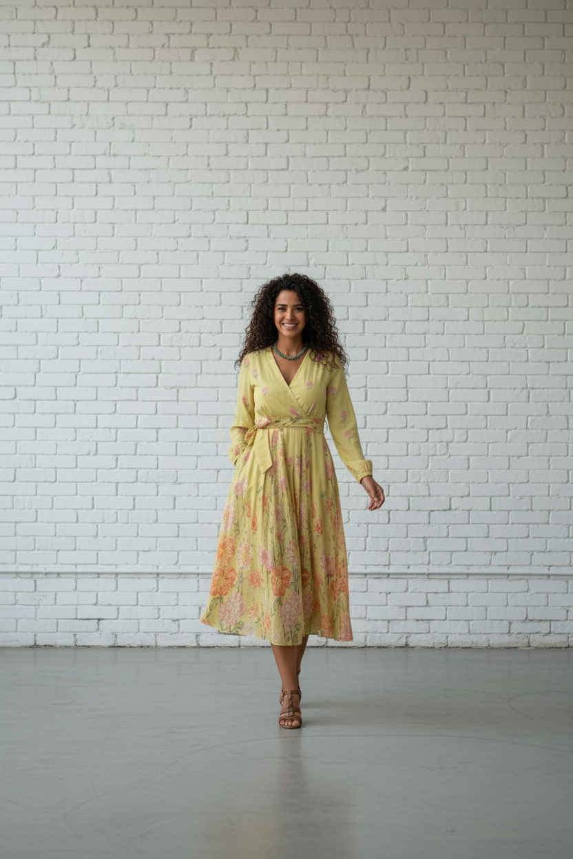 Floral Meadow V-Neck Midi Dress