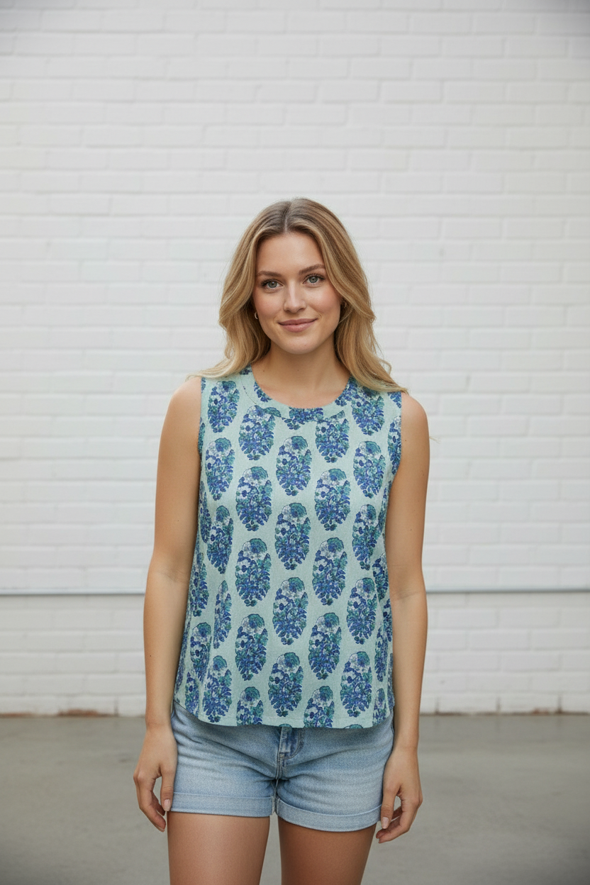 Azure Bloom Cotton Top