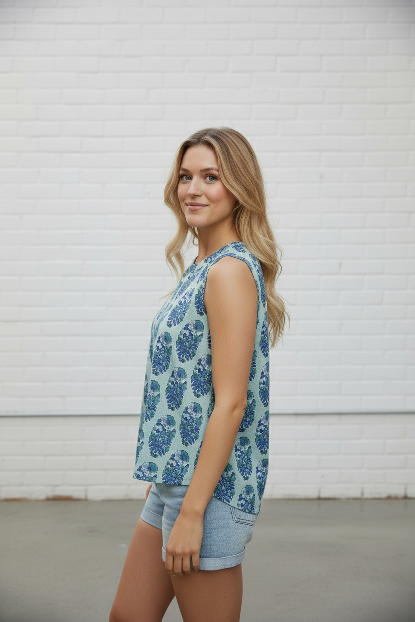 Azure Bloom Cotton Top