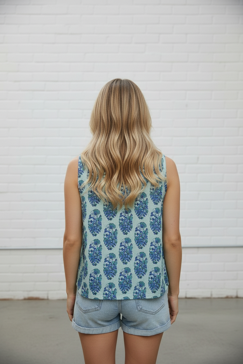 Azure Bloom Cotton Top