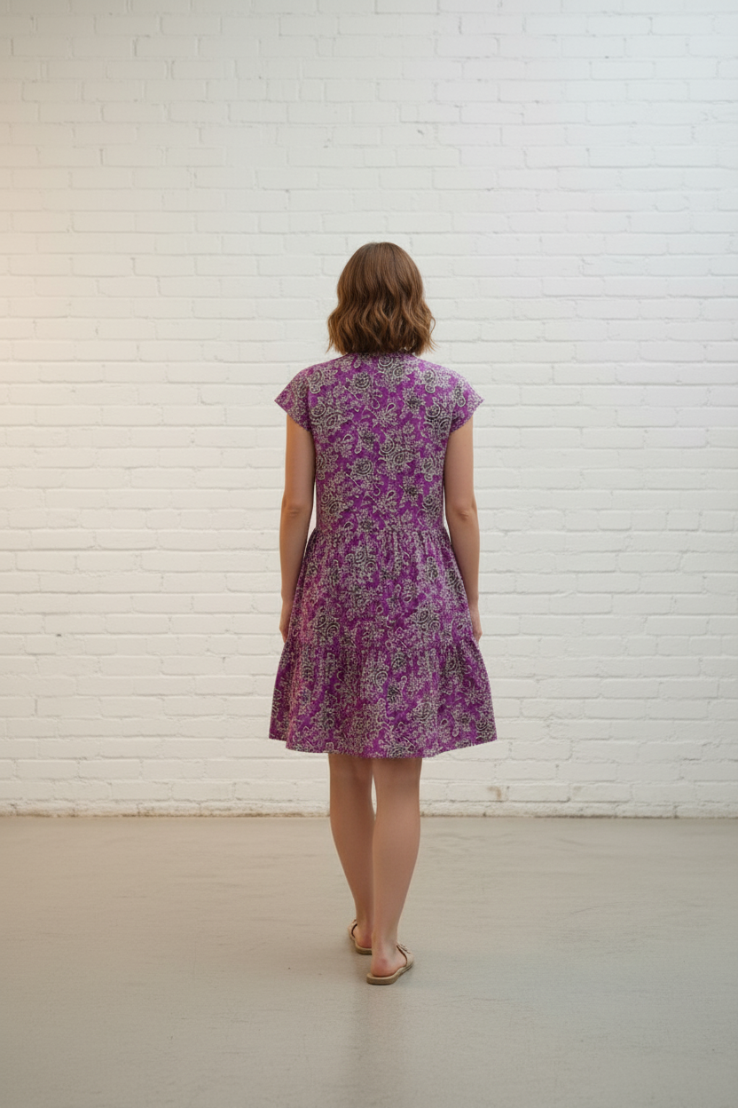 Purple Bloom Short Cotton Dress